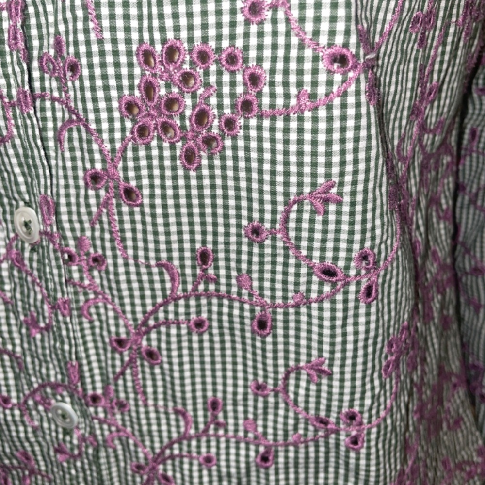 Anthropologie Odile Gingham  Embroidered Eyelet Button Down Top SZ 6 - Picture 6 of 9